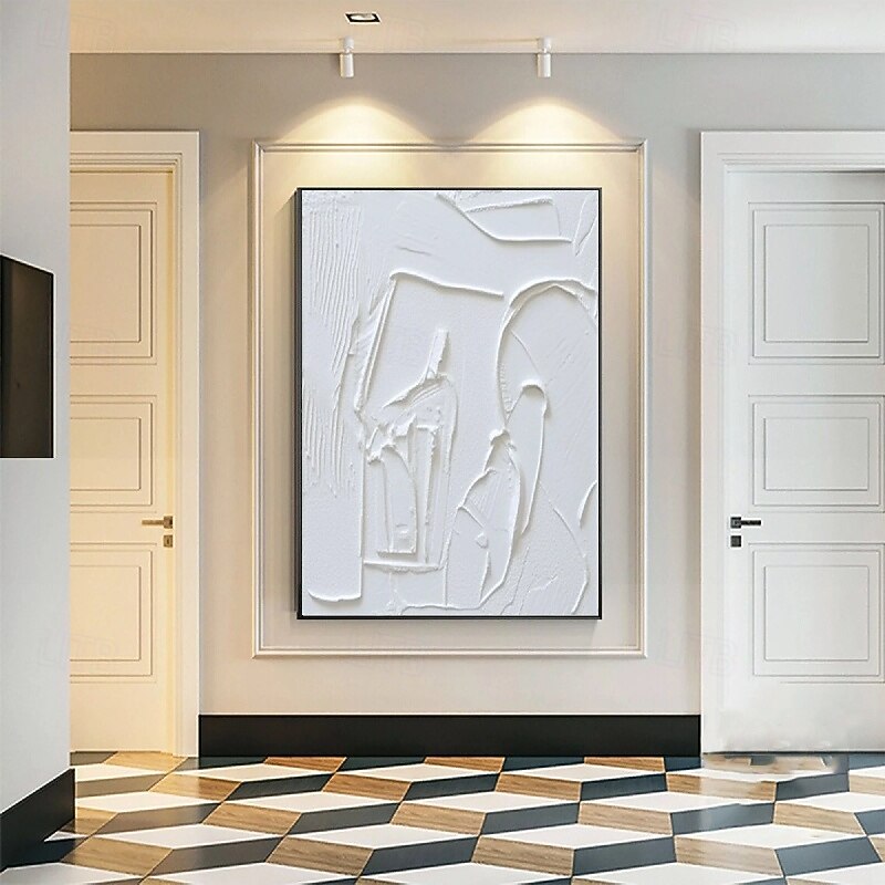 2026年 3D ホワイト油絵、手描きの厚いテクスチャ油絵、キャンバスに