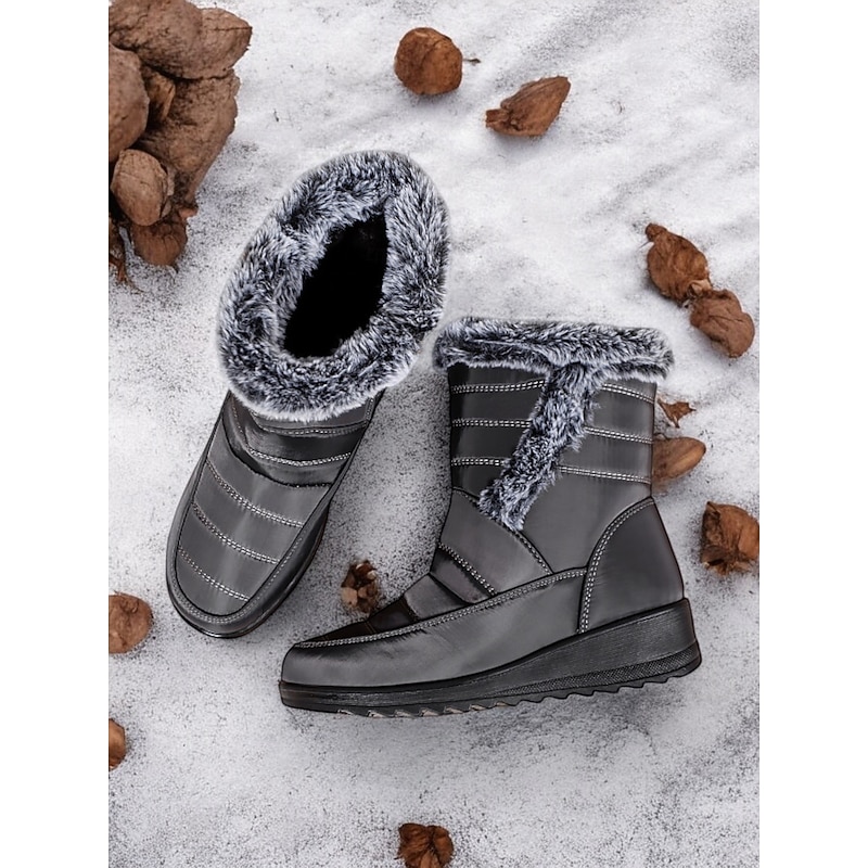 IQYU Comodi Stivaletti Per Le Donne,Stivali Da Neve Da Donna Impermeabili,Stivali Invernali Vintage Con Tacco,Stivali Da Neve Invernali Foderati In Pelliccia Per L'esterno, Stivali Alla Caviglia In - Foto 3