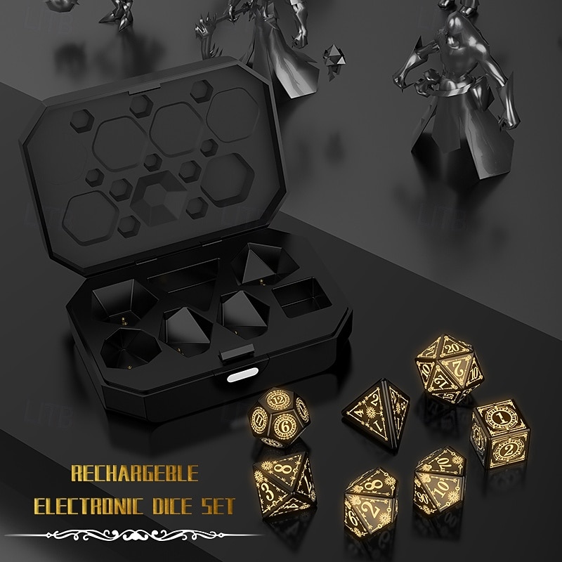 Dés donjons et Dragons, Ensemble de dés Lumineux du DND avec boîte Cadeau Rechargeable, 7 dés