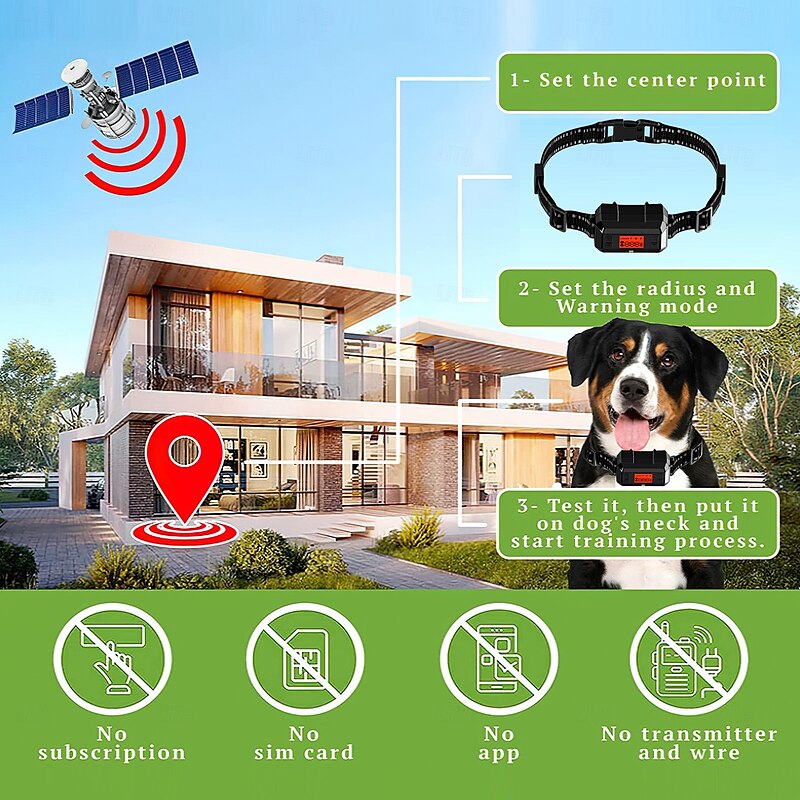 SLAYKAM Electric Fence For Dogs GPS Dog Collar Fence System Waterproof Wireless Dog Fence Adjtable Warning Strength Radi 33-999 Yards Smart Electric Dog Fence For Most Of Dogs (Black