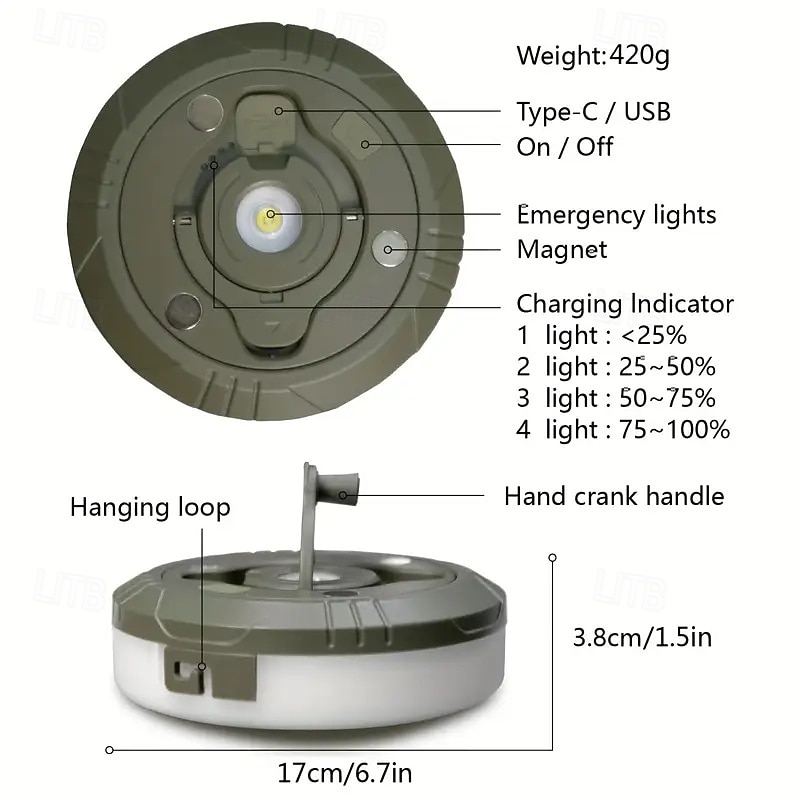 Lanterna da campeggio a LED, lampada da campeggio solare ricaricabile TYPE-C, 4 modalità di luminosità, luce da campeggio portatile impermeabile pe | Leroy Merlin
