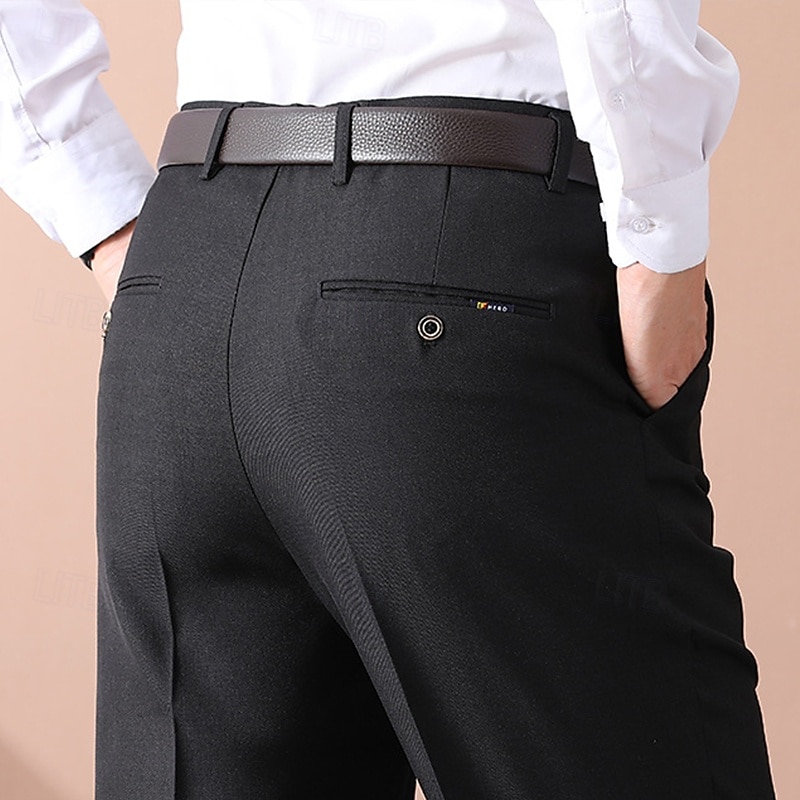 ankle length dress pants for men Men's Trousers Suit Pants Pocket Straight Leg Plain Wearable Wrinkle Resistant Full Formal Wedding Work Fashion Basic Black Navy Blue Micro-elastic 2026 Fratello Navy Wide Leg feature_Homecoming EULALY | A-line wedding Color:EMERALD