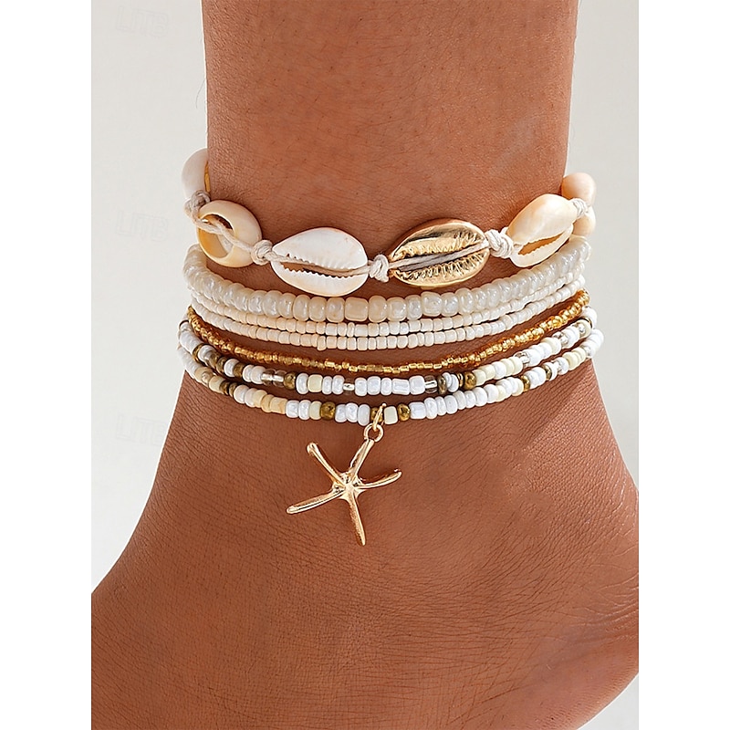 Cavigliere Estive Da Spiaggia Per Donna, Set Da 3 Pezzi, Con Perline Boho, Conchiglie E Stelle Marine, Regolabili, Impermeabili, Accessori Vacanze Mare - 2