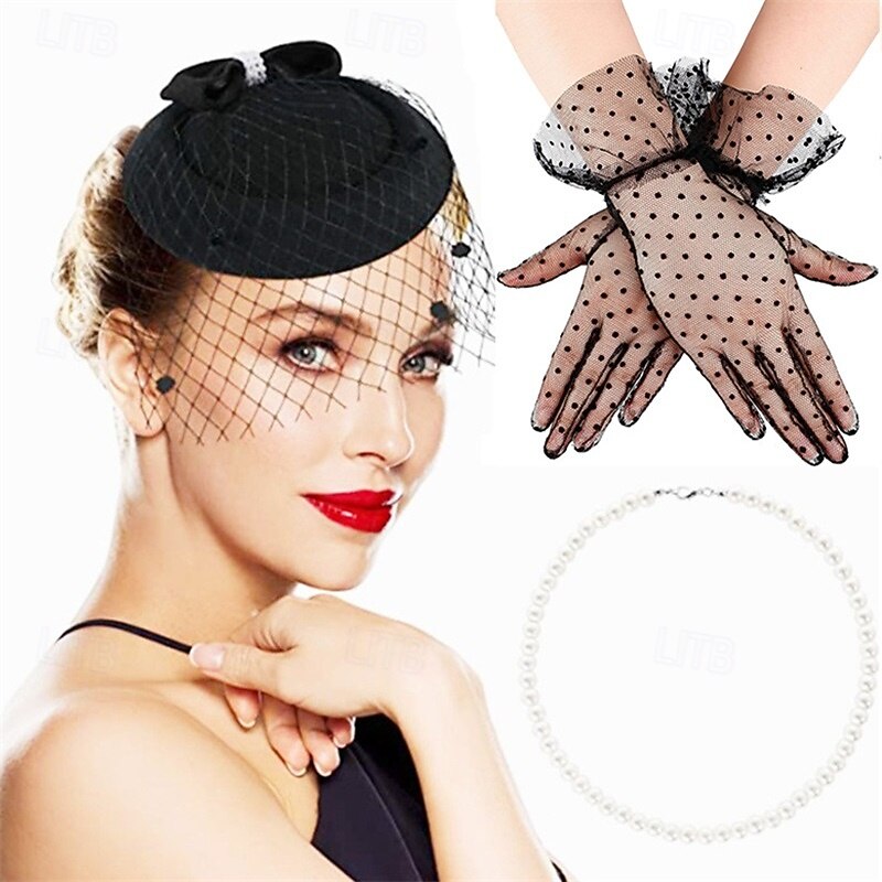 5292 1950s Vintage Fascinator Hat Faux Feather Mesh Net Cocktail Tea 8 Pcs Fascinator Hats for Women Tea Party Lace Pillbox Hat  main image 3