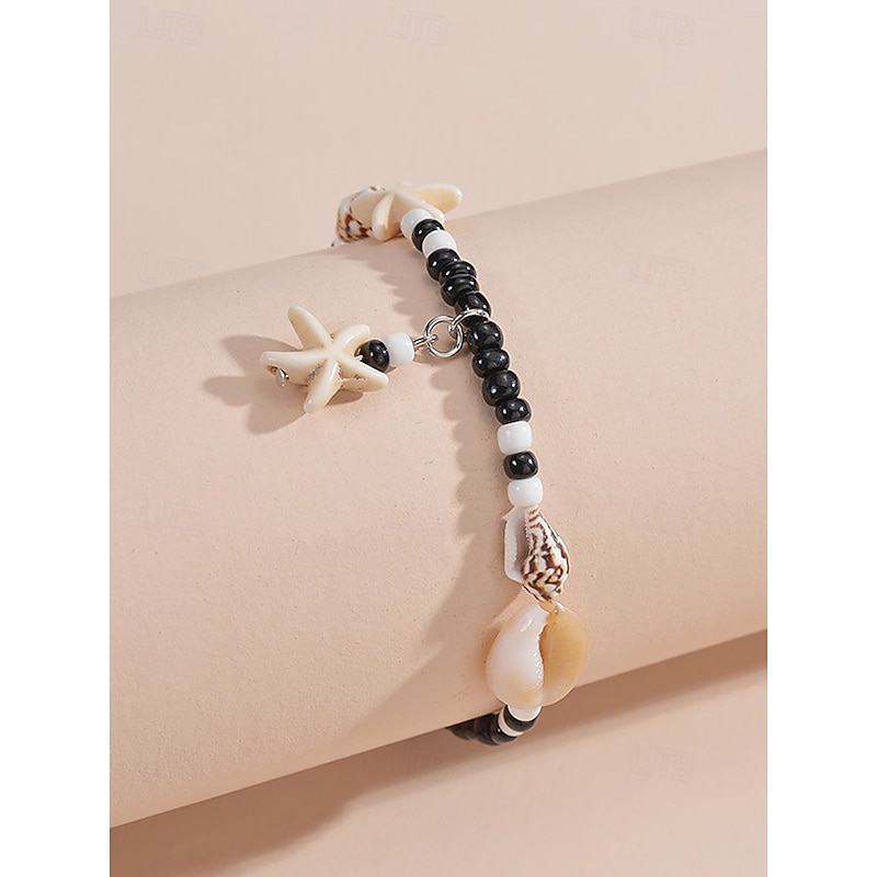 TseenYi Braccialetto Cavigliera Boho Stella Marina Perla D'argento Perline Cavigliera Piede Ocear Stella Piede Cavigliera Catena Vintage Perla Catena