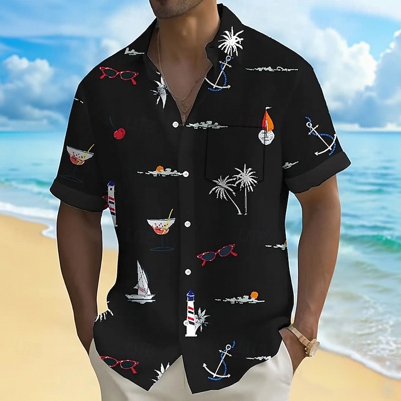 Camicia Hawaiana | Uomo | Vintage | 100% Cotone | M - 6XL | Manica Corta | Spiaggia | Palme | Estate | Festa | Aloha | Hawaii | Arancia | Hawaiiana - Foto 7