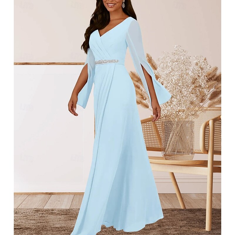 Sommerkleid 2025 Mit Blumenmuster - Elegantes Chiffon Kleid Mit V-Ausschnitt Für Besondere Anlässe