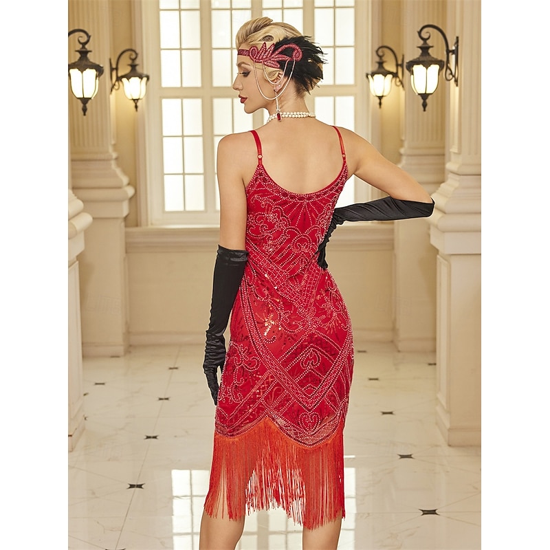 backless flapper dress Roaring 20s 1920s Knee Length Dress Outfits Sleeveless The Great Gatsby Wedding Guest Sequins Tassel Fringe Scoop Neck Fancy Dress Women's Christmas Carnival Masquerade Evening Party 2026 Size:CUSTOM SIZE