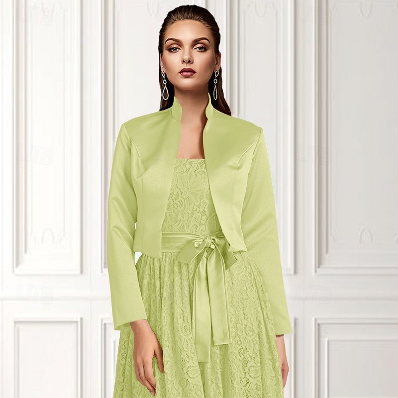 Mother's Wraps Elegant Coats / Jackets Long Sleeve Satin Wedding Wraps With Pure Color For Wedding Spring & Fall 2026 - $39.99 Mother's Wraps Elegant Coats / Jackets Long Sleeve Satin Wedding Wraps With Pure Color For Wedding Spring & Fall 2026 - $39.99
