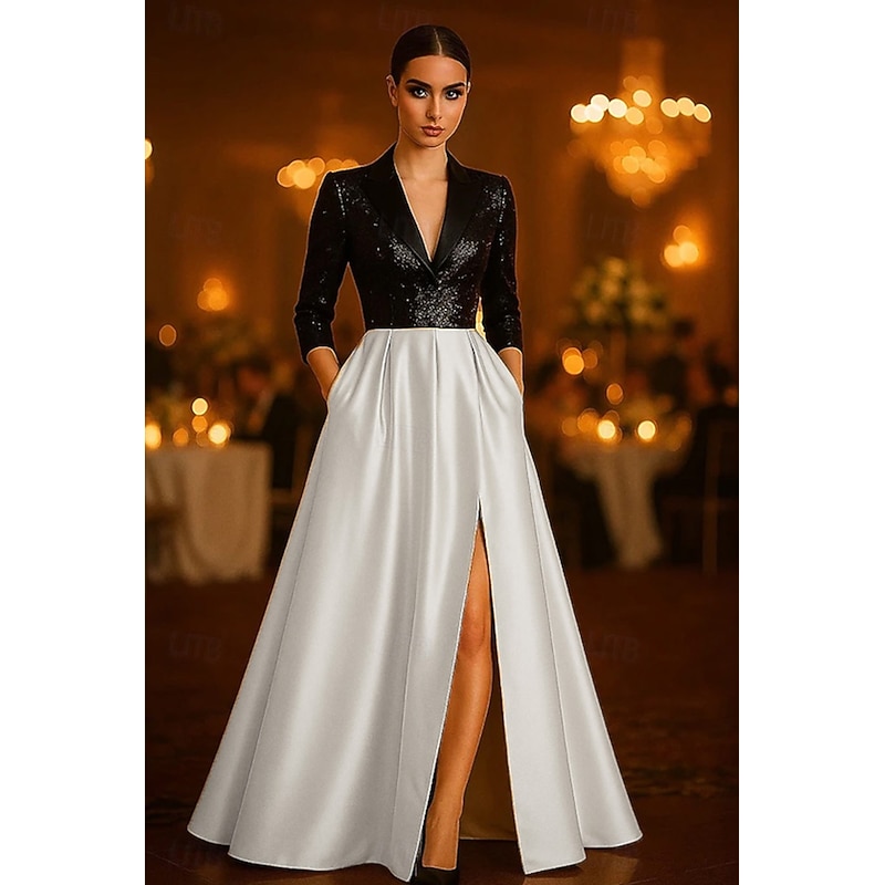 Women's Tuxedo Dress A-Line Formal Wedding Guest Kentucky Derby Satin Elegant Celebrity Style 3/4 Sleeve Pleated Floor Length 2026 - $172.99 Women's Tuxedo Dress A-Line Formal Wedding Guest Kentucky Derby Satin Elegant Celebrity Style 3/4 Sleeve Pleated Floor Length 2026 - $172.99