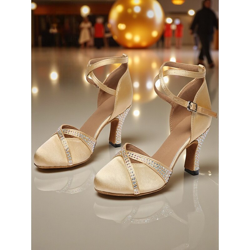 Zapatos De Baile Para Mujer Anna Kern – Brocado Dorado, Tacón De 6 Cm, Puntera Abierta Y Ajuste Con Hebilla – Diseñados En Italia