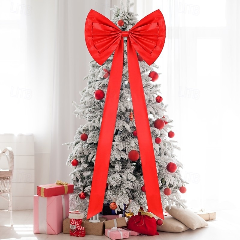 HOVUK 43 cm grote rode strik voor kerstdecoratie met veelkleurige LED- verlichting lintstrikken, kerststrikken, rode strikken voor kerstboomversieringen, rode kerstboomdecoraties