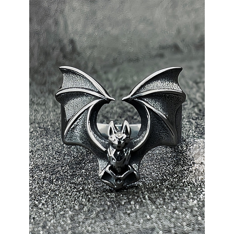 Men's Stainless Steel Vampire Bat Ring - Gothic Punk Biker Style Band - View #9