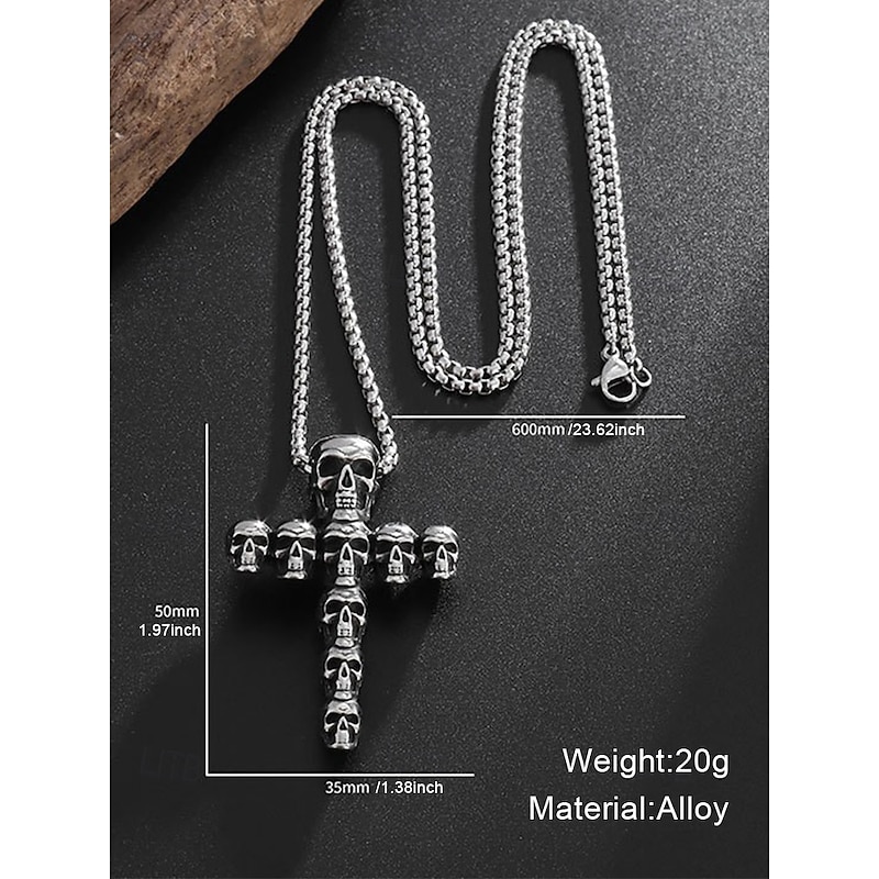 Collana Con Ciondolo A Croce Con Teschio In Argento Retrò - Foto 4