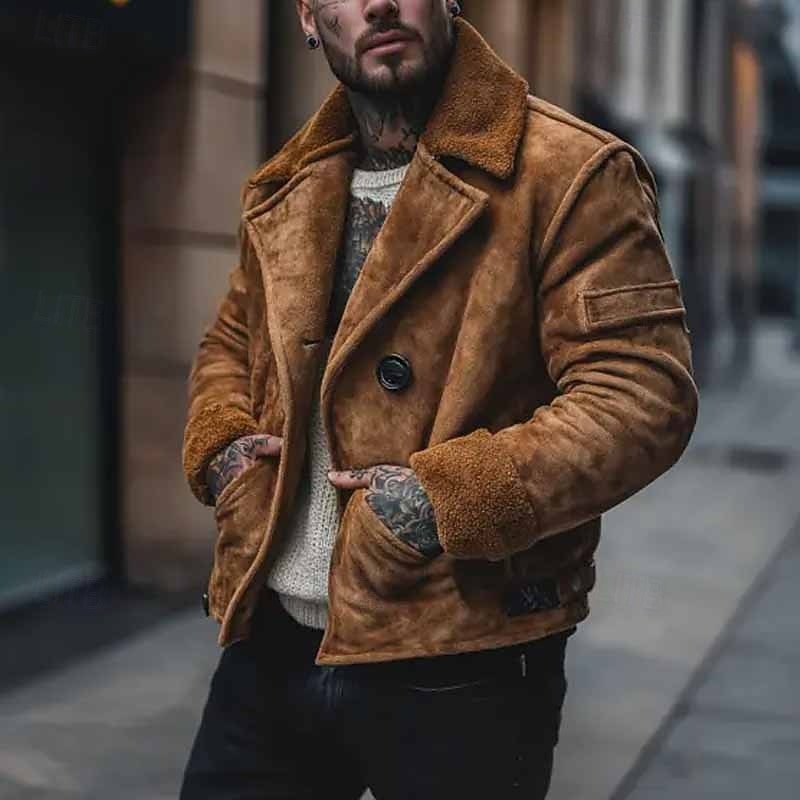Vintage Cappotto Pelle Scamosciata Uomo Uomo Giacca Scamosciata