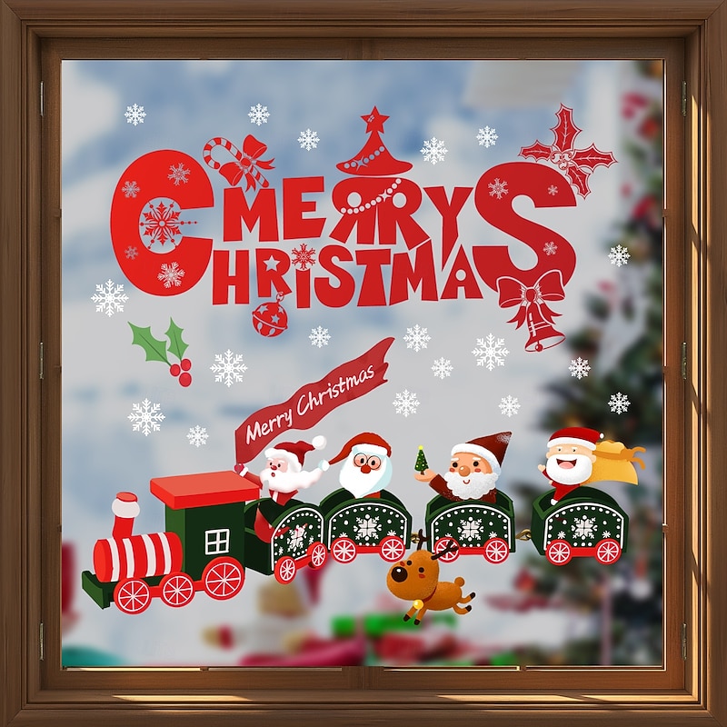 Autocollants Muraux De Noël Pour Fenêtre Père Noël, Renne