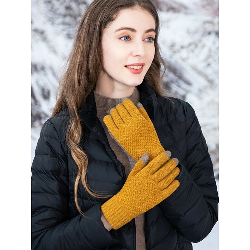 Guanti Invernali Touch Screen Donna - Termici A Maglia In Finto Cashmere, Con Interno In Pile, Per Esterno E Ufficio, Nero, Taglia Unica - 3