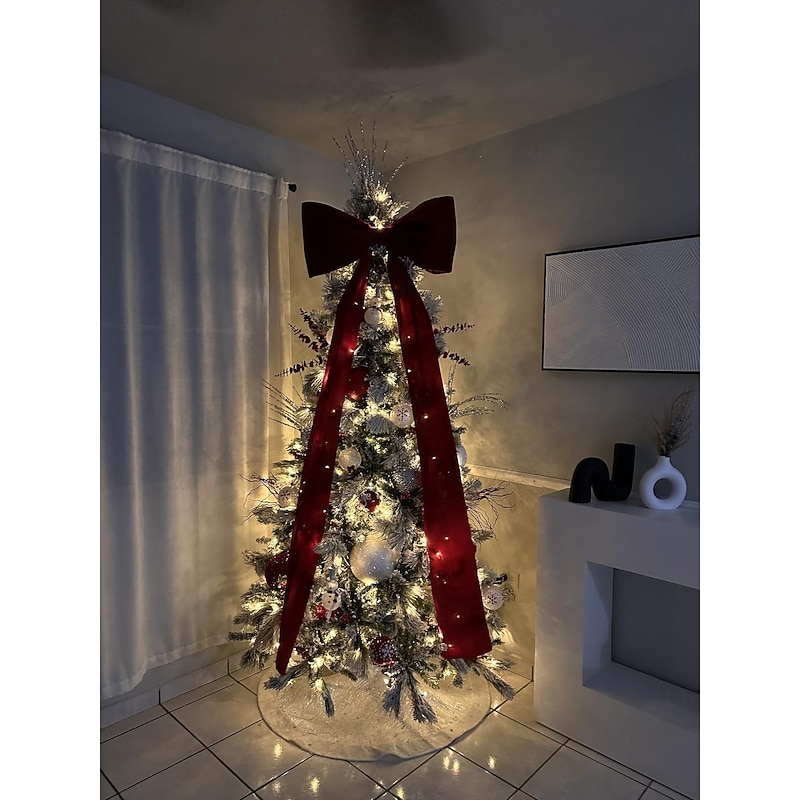 Nœud Extra Large En Velours Pour Sapin De Noël - 180 Cm - Décoration Murale, Porte, Mariage, Fêtes - Rouge Vif