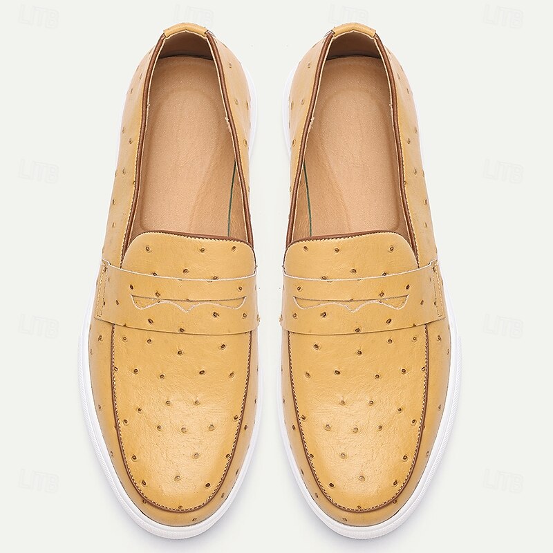Taino Yellow Ostrich Embossed Leather Slip On Loafer Shoes Inner Sole Sz 11 Mens il_fullxfull.5261292779_7zn6.jpg main image 2