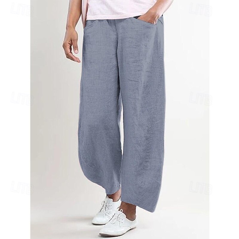Pantaloni Donna In Cotone E Lino Ricamati – Stile Vintage Cinese, Gamba Larga, Vita Elastica, Taglie M-4XL