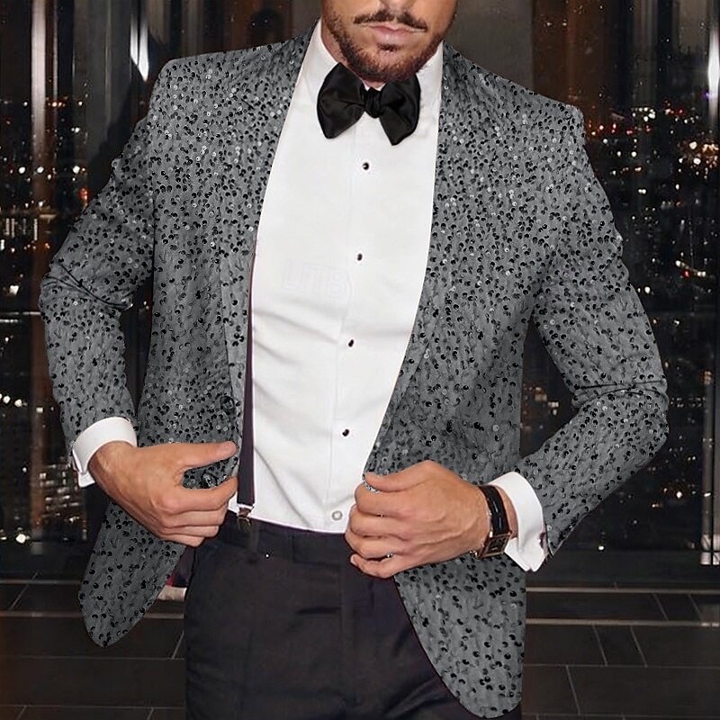 Blazer Brillant Fête Veste De Costume Homme à Paillettes Brillantes - Blazer Un Bouton Pour Fêtes, Mariages Et Soirées - Noir/Or/Argent Vêtement Cérémonie
