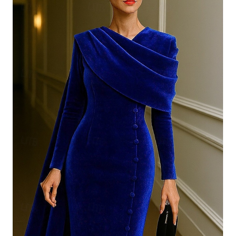 blue dress for baby girl Zapaka Women Velvet Holiday Party Dress with Long Sleeves Dark Green Tight Cocktail Dress, Royal Blue / XL