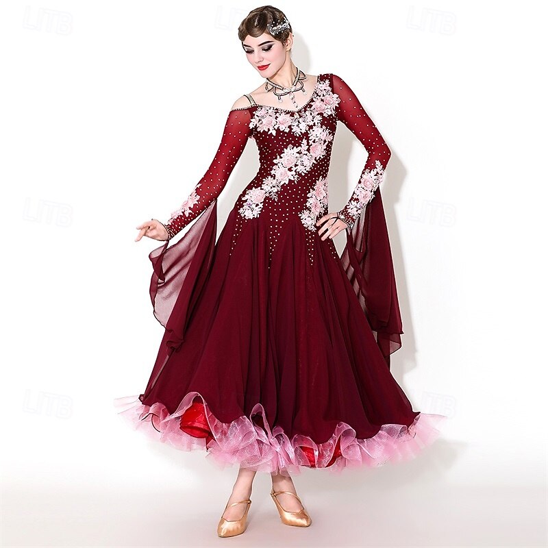 elegant ballroom dress Elegant Ballroom Dance Dress with Sheer Puff Sleeves 8 years / As pictured
