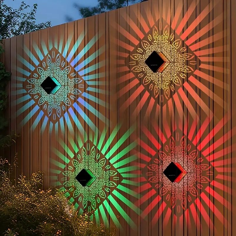 2 Stück Solar-Quadrat-Wandleuchten, wasserdicht, für den Außenbereich, Hofbeleuchtung, Hohlprojektionswandleuchten, Weihnachtsbeleuchtung für Haus, Garten, Veranda, Balkon, Außenwanddekoration, 2026