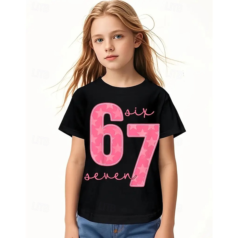 2025 Kinder Mädchen T-Shirt – Süßer Grafikdruck, Rundhals, Kurzärmelig, Weich & Dehnbar, In Größe 146 – Lässiges Sommeroberteil Für Schule & Freizeit