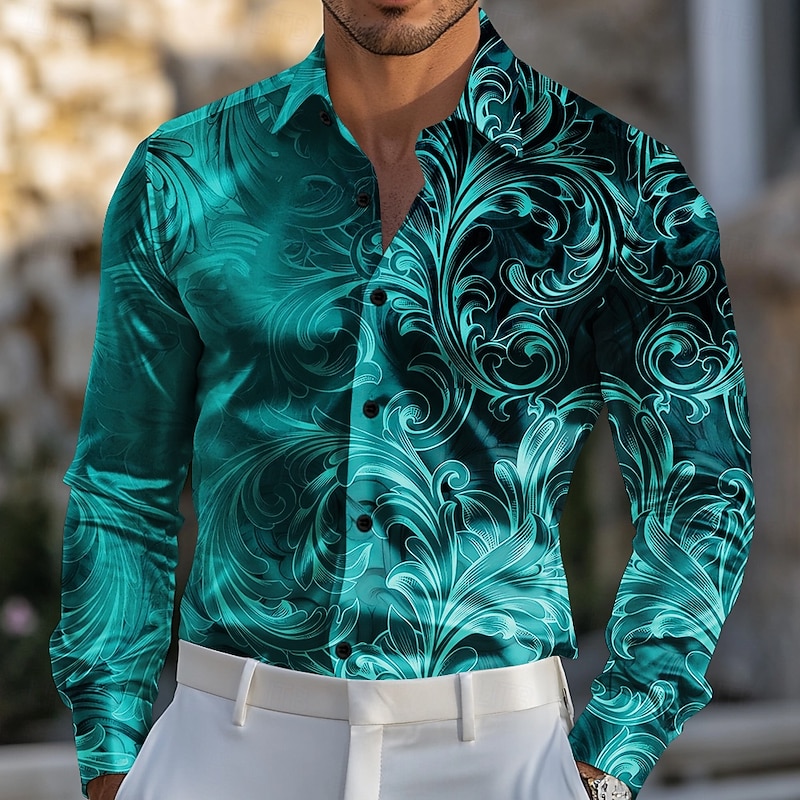 dress shirt with patterned sleeves Men PREMIERE Long Sleeve Button Down Dress Shirt BLUE BLACK PAISLEY  DESIGNER 623
