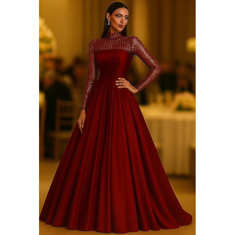 A-Line Floor Length Beaded Eembroidered Formal Dresses Mother of the Bride Dress Evening Gown Formal Dress Elegant Glittering Long Sleeve High Neck Wedding Formal Pocket Satin Sequined with Glitter 2026 - $206.99 A-Line Floor Length Beaded Eembroidered Formal Dresses Mother of the Bride Dress Evening Gown Formal Dress Elegant Glittering Long Sleeve High Neck Wedding Formal Pocket Satin Sequined with Glitter 2026 - $206.99