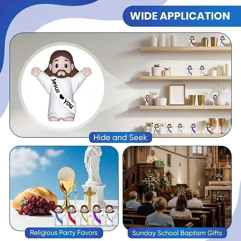 Set Di 10 Mini Statuette Di Gesù In PVC Azzurro – 3 Cm, Perfette Come Bomboniere Pasquali, Riempitivi Per Uova Di Pasqua E Regali Religiosi