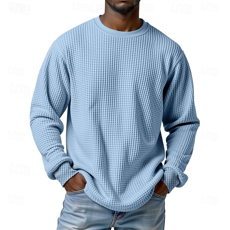 Sottocamicia Uomo A Maniche Lunghe In Misto Poliestere - Girocollo Stampa Waffle, Top Casual, Taglia Regular