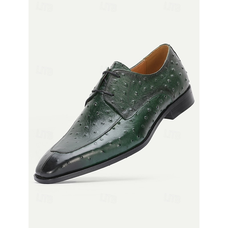 Men\'s Two-Tone Green & Cream Croc-Embossed Derby Shoes Green Shoes – Suits & More main image 4