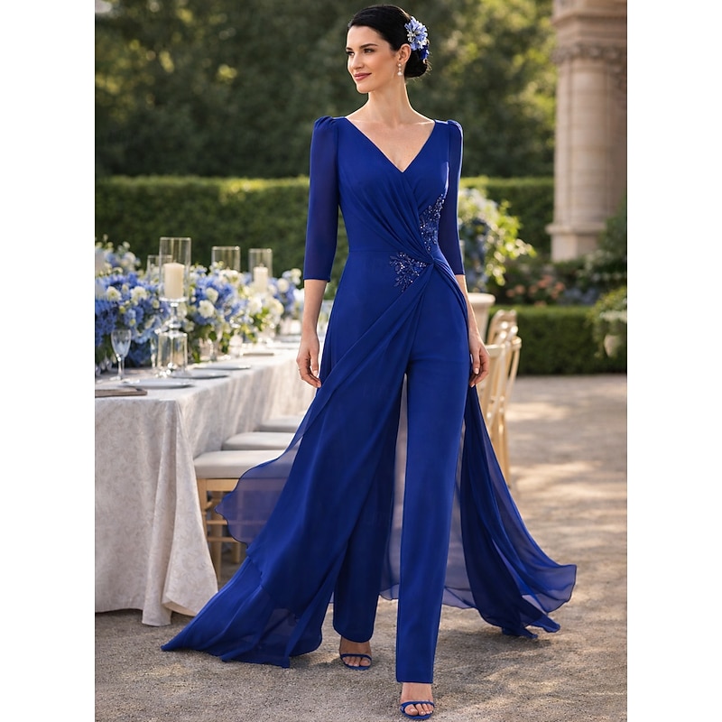 スーツ・フォーマル・ドレス et.UNiVERS tandout collar all-in-pants M Jumpsuit Pantsuit Floor Length Mother of the Bride Dress 3/4