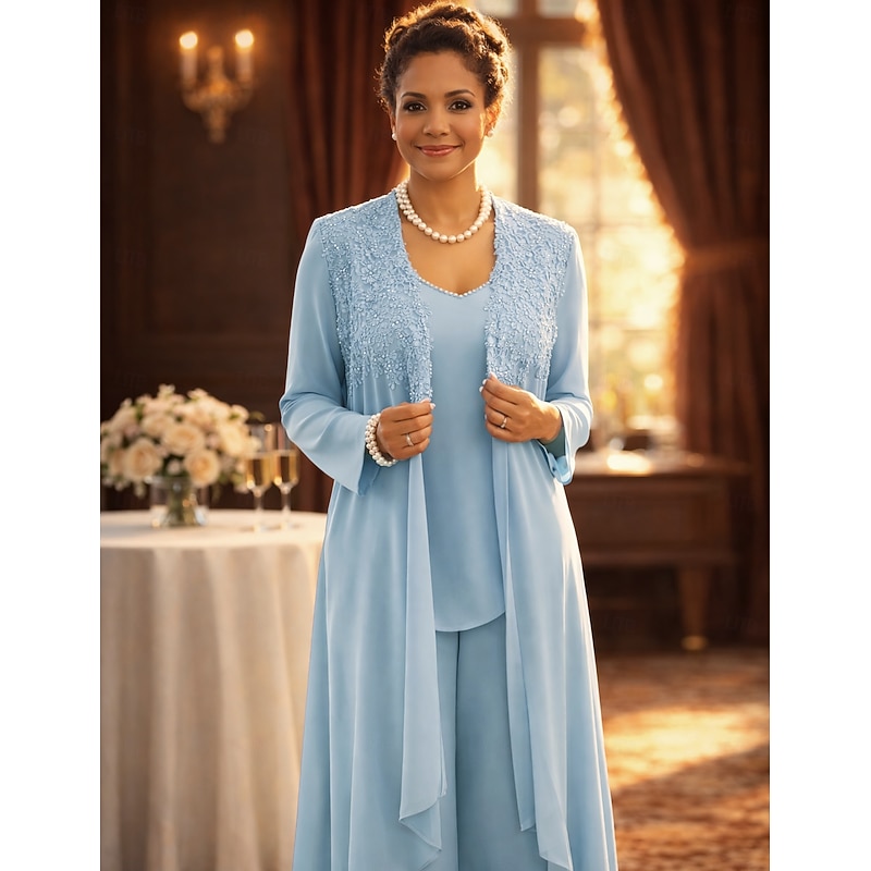 Jumpsuit Pantsuit 3 Piece Floor Length Mother of the Bride Dress