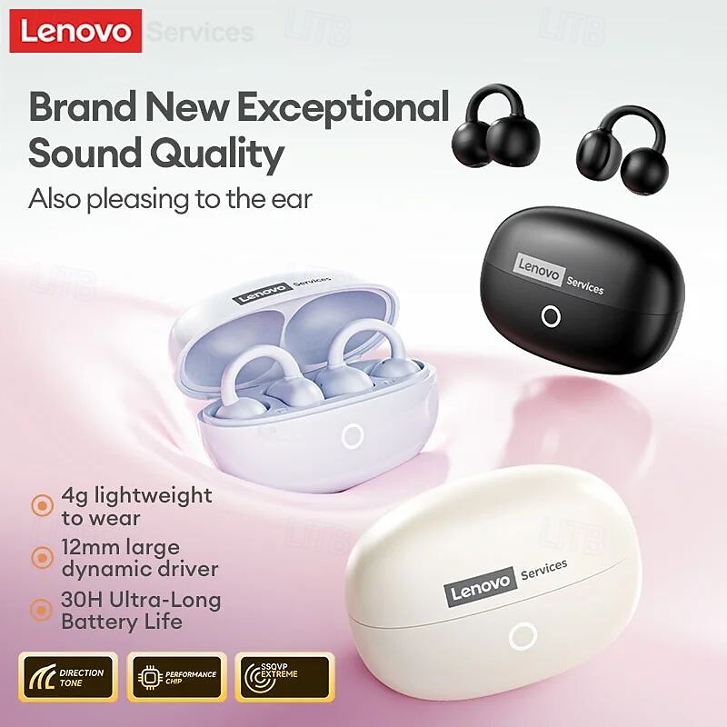Lenovo Open Ear Clip on Wireless Earbuds, Bluetooth 6.0 Headphones