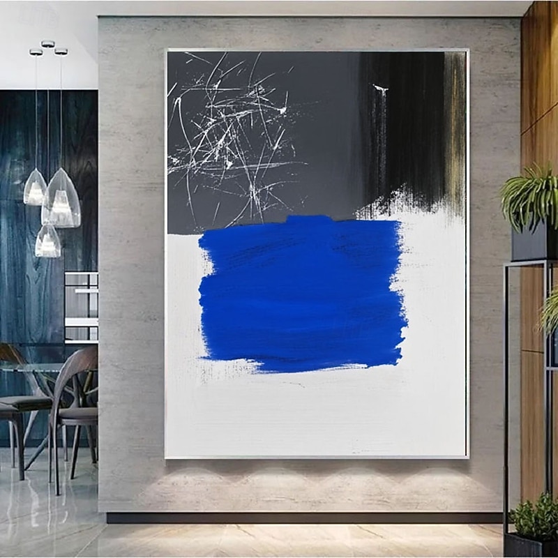 2026年 大きな抽象画 手描きの壁アート 青いテクスチャ絵画 青い抽象的