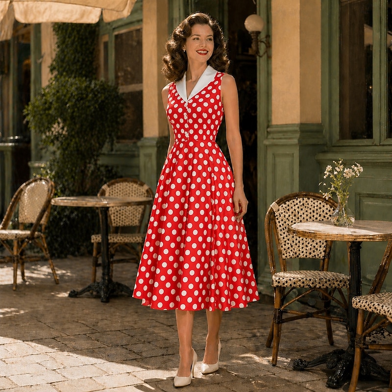 40s 50s Vintage レーヨン ワンピース ドレス ロカビリー 2026年 1950年代風 レトリ／ヴィンテージ ロカビリー 正午 ドレス