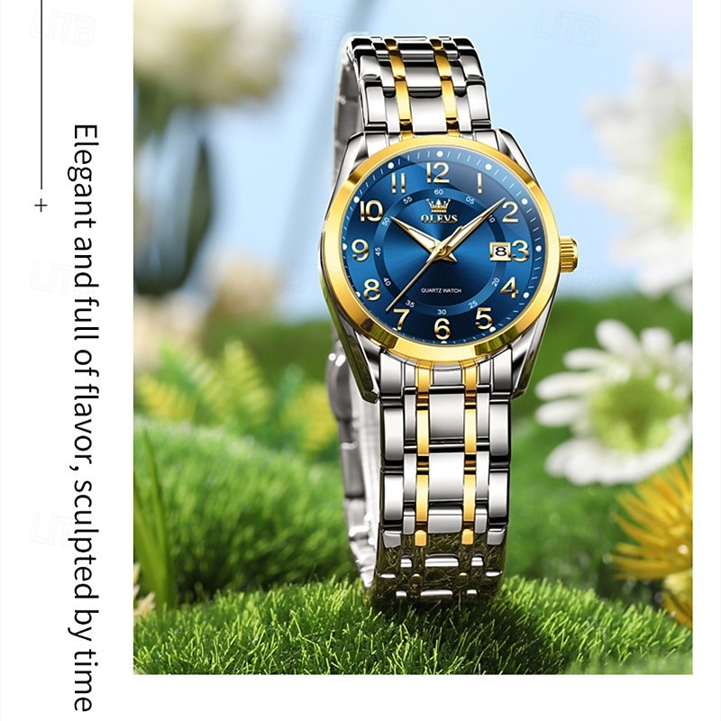OLEVS Orologio Donna Quarzo In Acciaio Inox – Quadrante Blu Con Numeri Arabi, Luminoso, Impermeabile 30 M, Regalo Elegante - 4