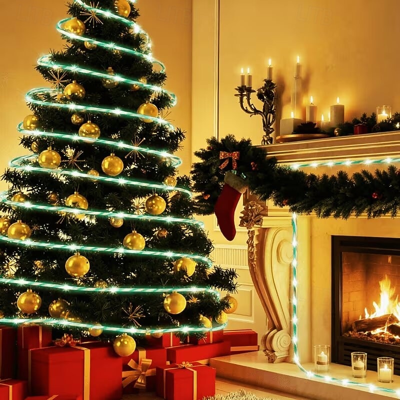 Solarbetriebene Lichterkette für den Außenbereich, flexible Lichterkette (10 m/5 m), ideal für Terrasse, Baum, Zaun, Garten, Hof, Weihnachts- und Silvesterpartys sowie festliche Beleuchtung. 2026