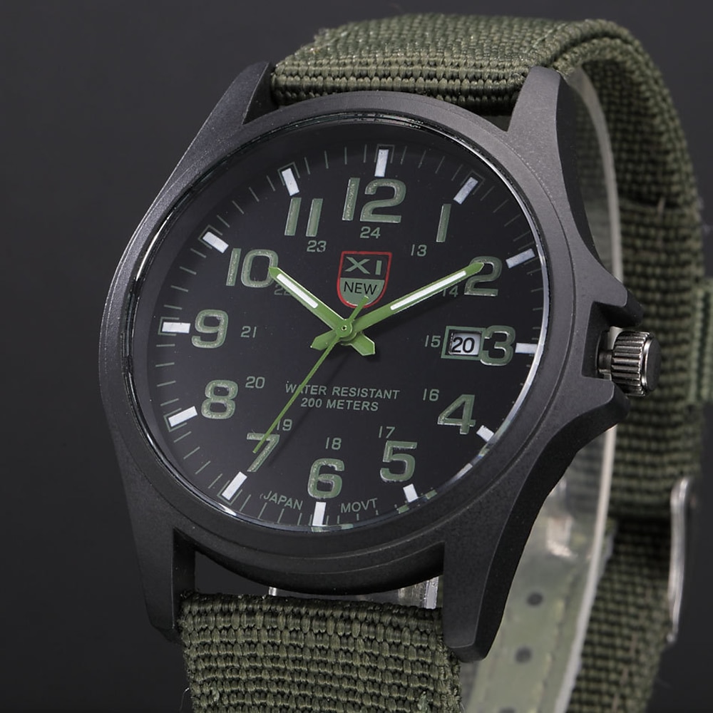 quarzuhr für männer analog quarz leinenband uhren männer lässig auto datum quarzuhr militär armee grüne uhr einfache analoge sport mann armbanduhr Lightinthebox