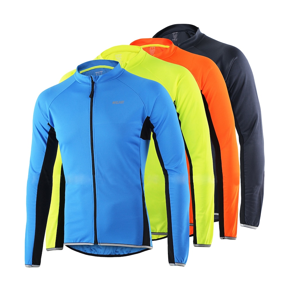 Herren Radtrikot fahrradbekleidung Fahrradtrikot Langarm Fahhrad Trikot Shirt mit 3 Gesäßtaschen MTB Mountain Rennrad Schnelles Trocknung Reflexstreiffen Tasche auf der Rückseite Weichheit Hellgelb Lightinthebox