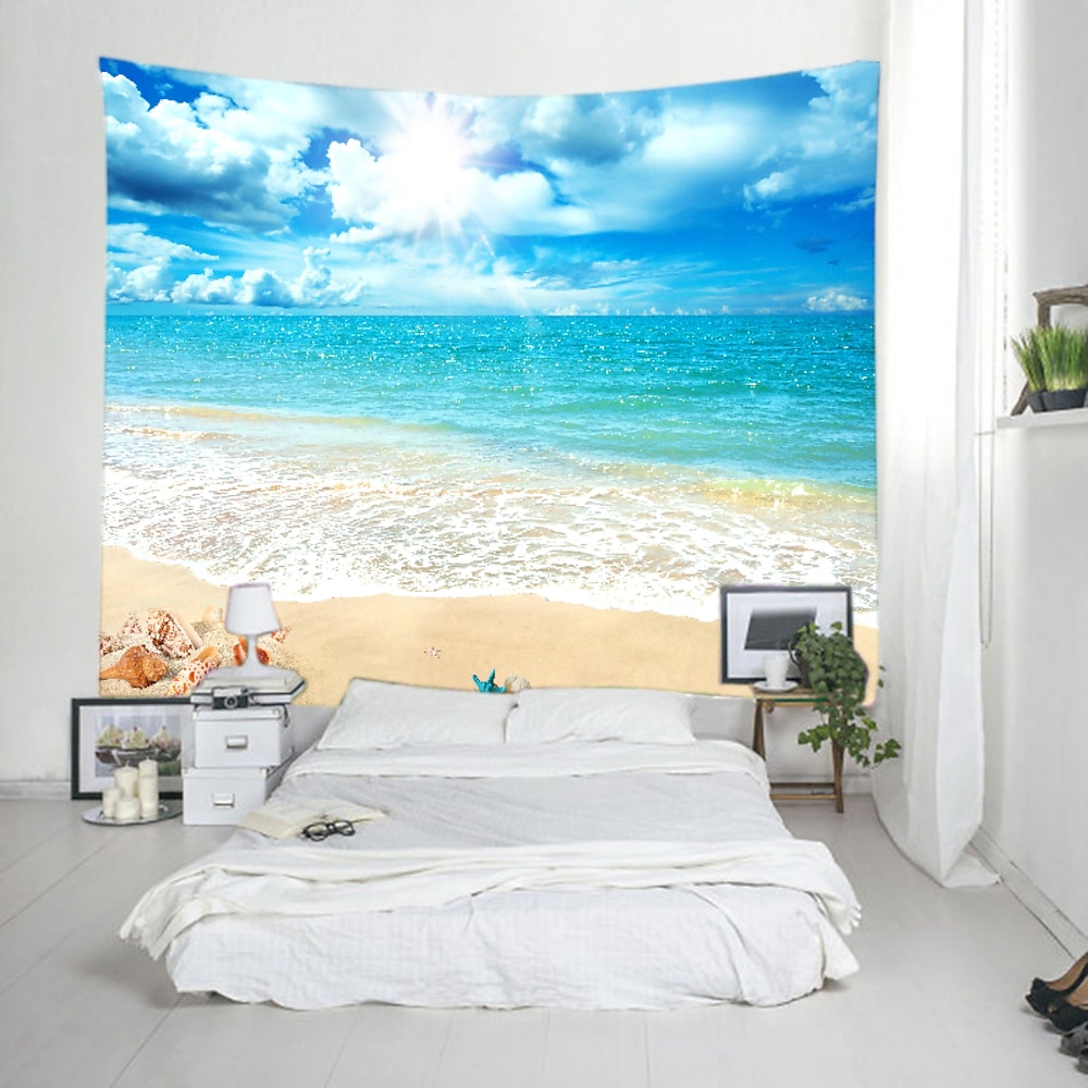 Großer Wandteppich Kunst-Dekor Decke Vorhang Picknick-Tischdecke zum Aufhängen für Zuhause Schlafzimmer Wohnzimmer Wohnheim Dekoration Landschaft Strand Meer Ozean, Welle Wandtuch XXL Natur Lightinthebox