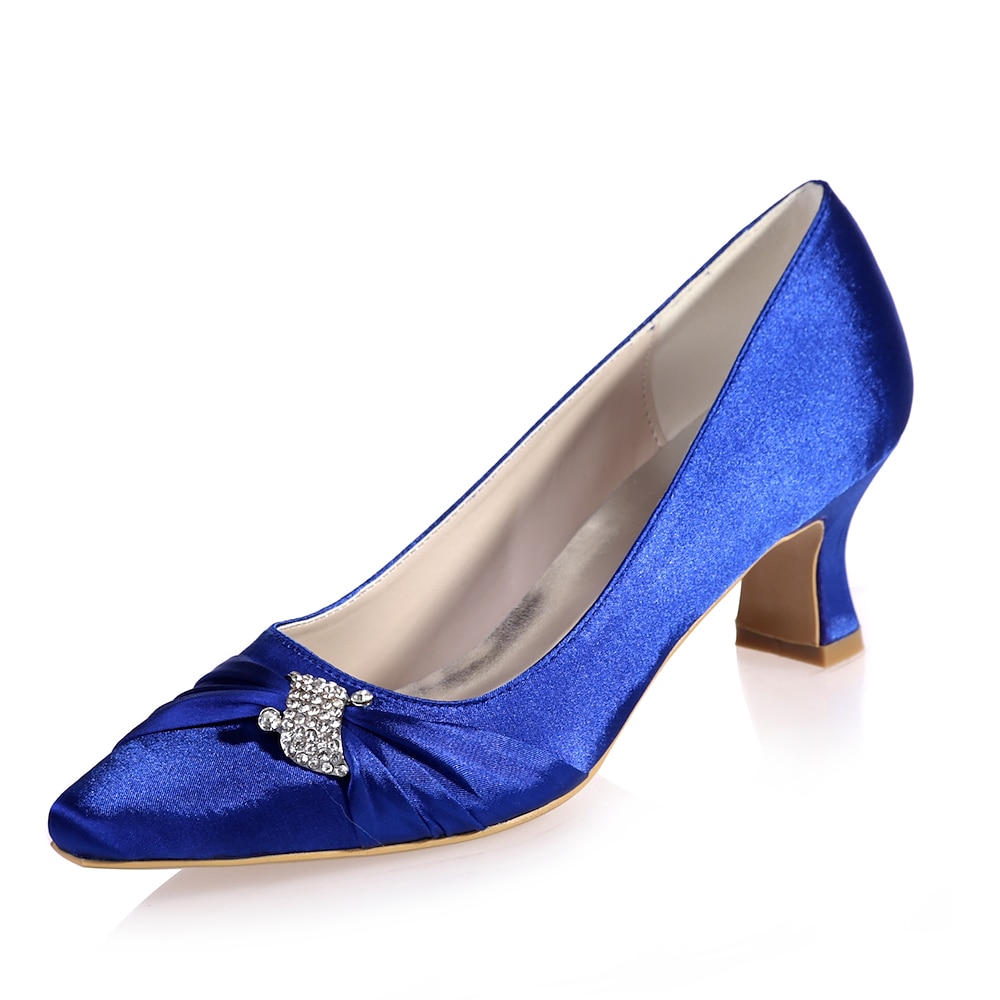 Blaue Satin-Hochzeitspumps für Damen - elegante Kitten-Heel-Schuhe mit Strass-Schleife für Braut-, Abend- und formelle Anlässe Lightinthebox