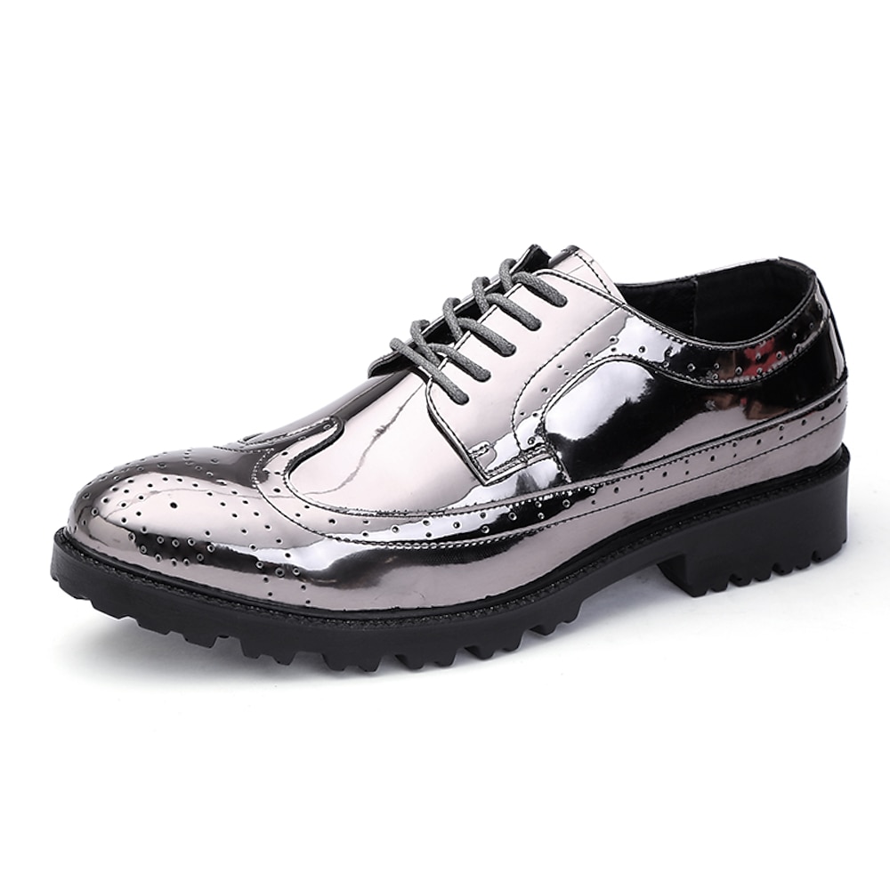 Silbermetallic-Oxford-Brogue-Schuhe für Herren - glänzende Schnürschuhe mit robuster Sohle für formelle Anlässe und Partys Lightinthebox