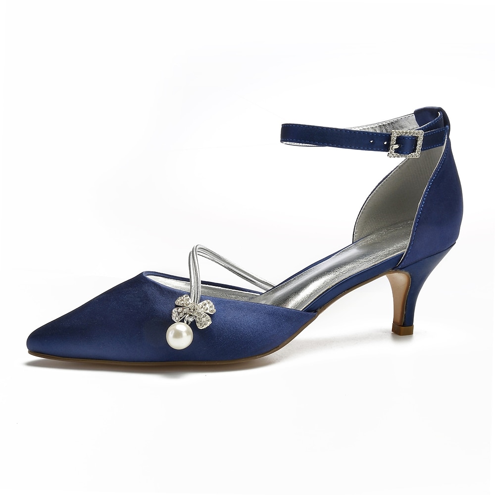 Marineblaue Pumps aus Satin für die Hochzeit - elegante Pumps mit spitzer Spitze und Perlen- und Strassverzierungen Lightinthebox