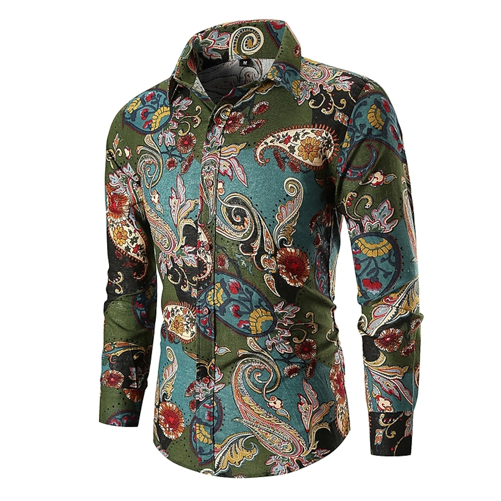 Herren Paisley-Muster Stammes Hemd Langarm Vintage Modisch Cool Strasse Täglich Festtage Frühling Herbst Kragen Gelb Armeegrün Rote Grün Lightinthebox