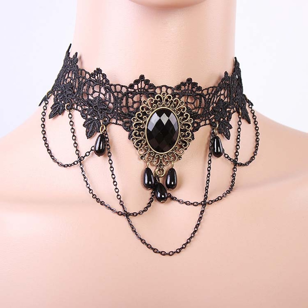 Halsband Halskette Spitze Tattoo Halsband Punk Mode Lolita Schmuck Vintage Gothic Stil Schnürung künstliche Edelsteine Spitze Legierung Damen Mädchen Modeschmuck Lightinthebox