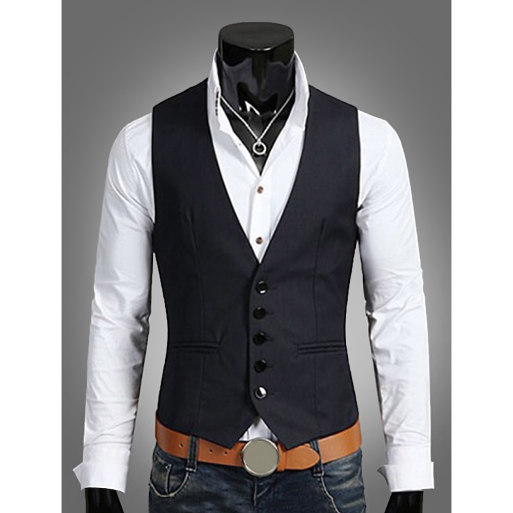 Herren Weste Hochzeit Arbeit 1920s Smart Casual Polyester Einfarbig Schlank Schwarz Marinenblau Braun Weste Lightinthebox